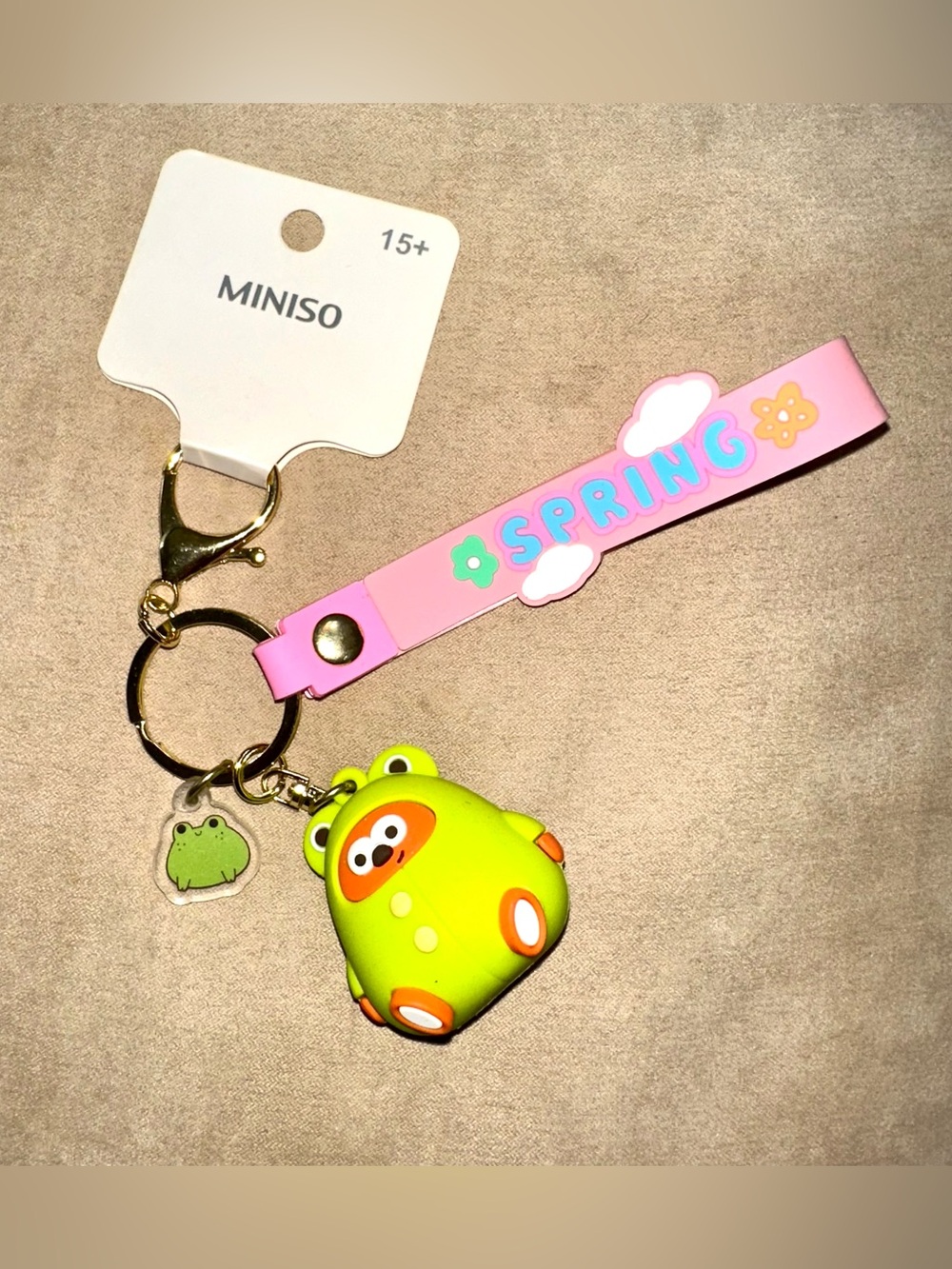 MINISO Spring Frog Keychain Cute Kawaii Pink Strap Bag Charm NWT